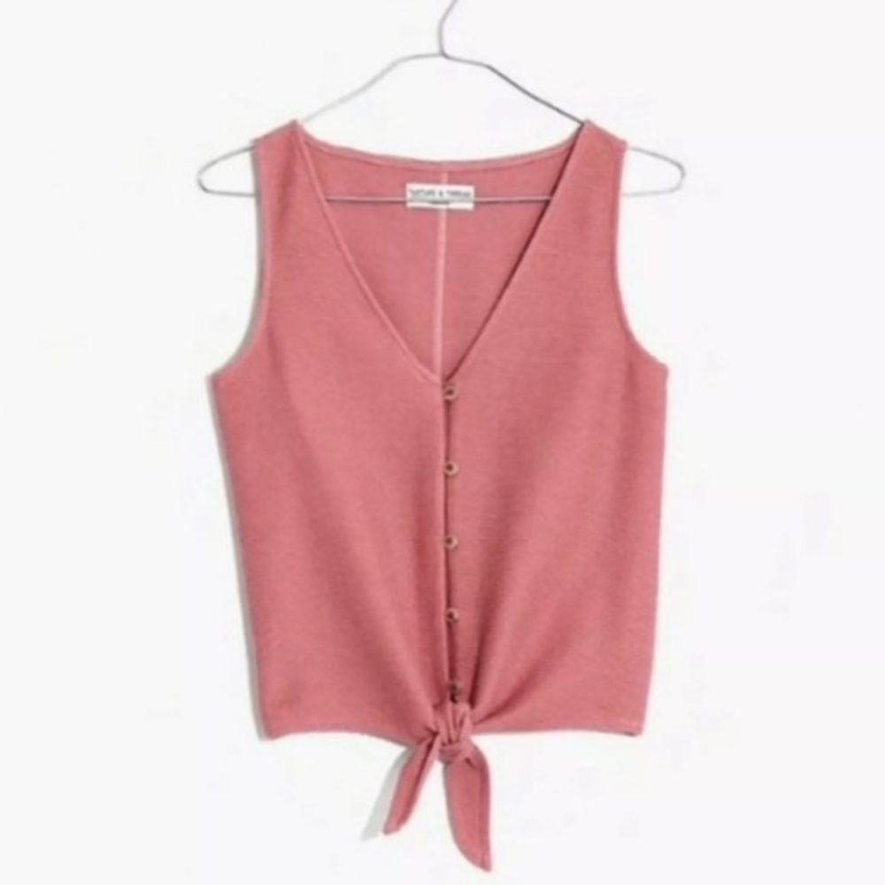 Madewell Texture Thread Tie Front Button Tank Top - image 2